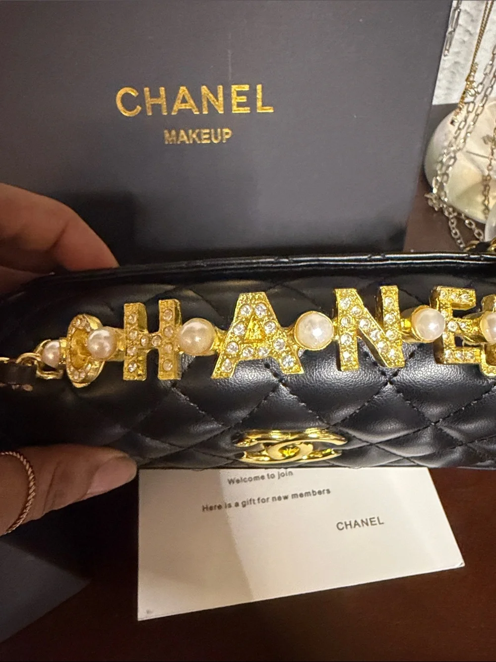 GWP CHANEL / VIP /novelty Black Quilted Mini Chain Top-Handle Bag with Gold CC.